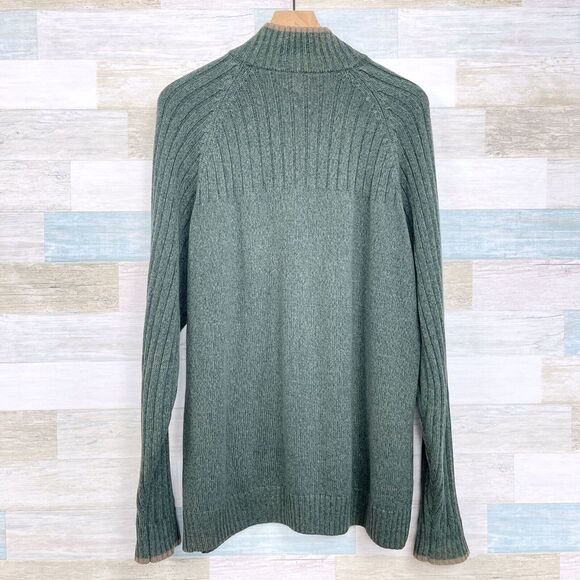 Columbia Chunky Ribbed 1/4 Zip Raglan Sleeve Sweater Green Cotton Mens Large - Picture 4 of 7